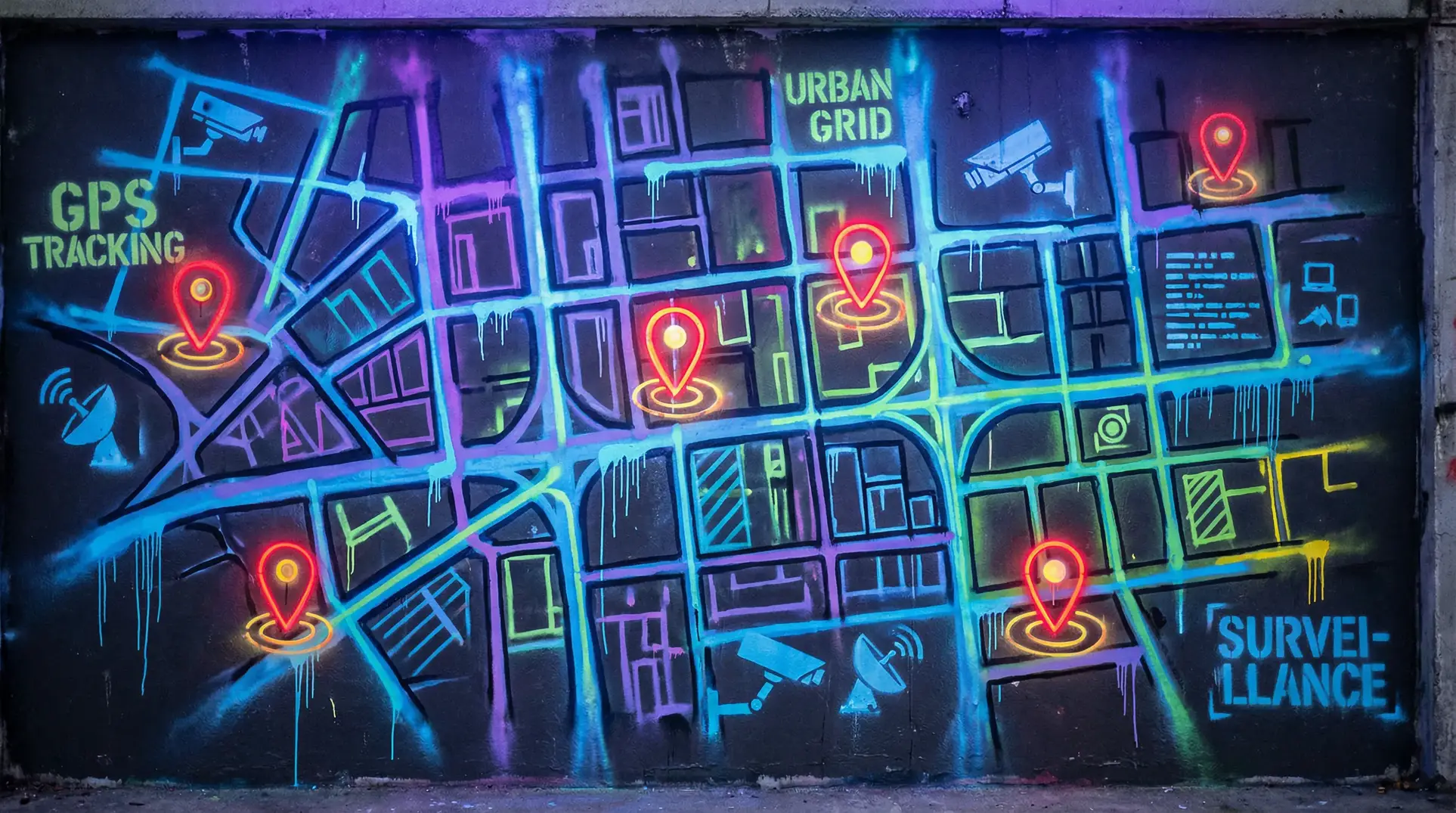 半球摄像机安装 狗仔追踪地图 - 城市涂鸦风格